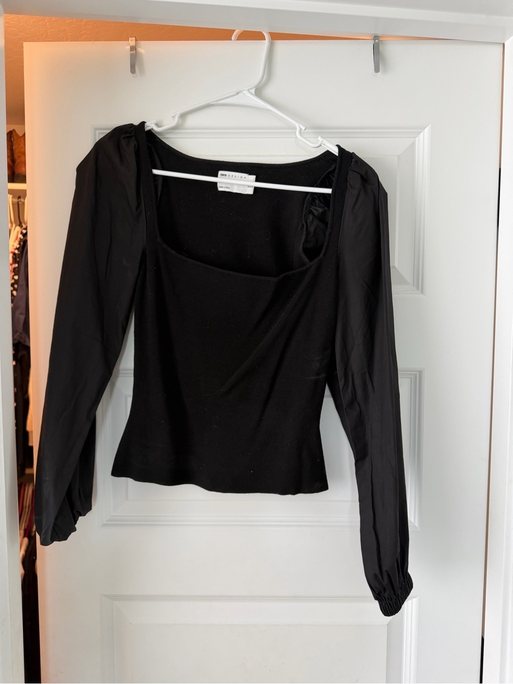 ASOS Black Square Neck Long Sleeve Top